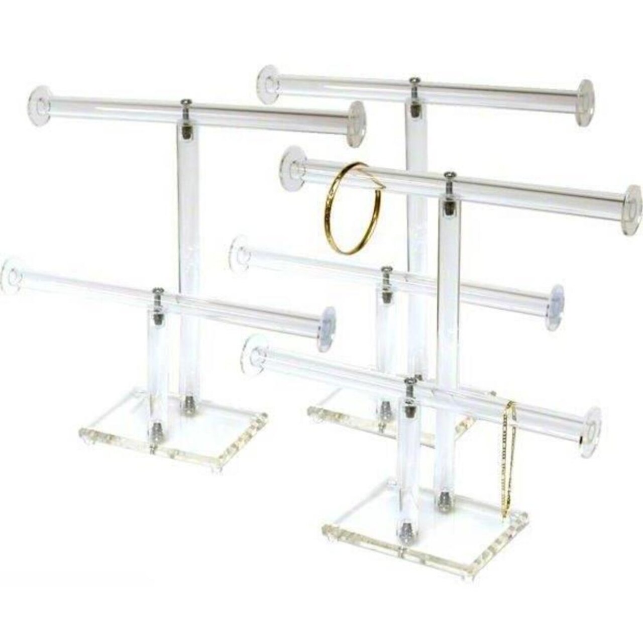 3 2 Tier Clear Acrylic T-Bar Bracelet Necklace Jewelry Displays Stands